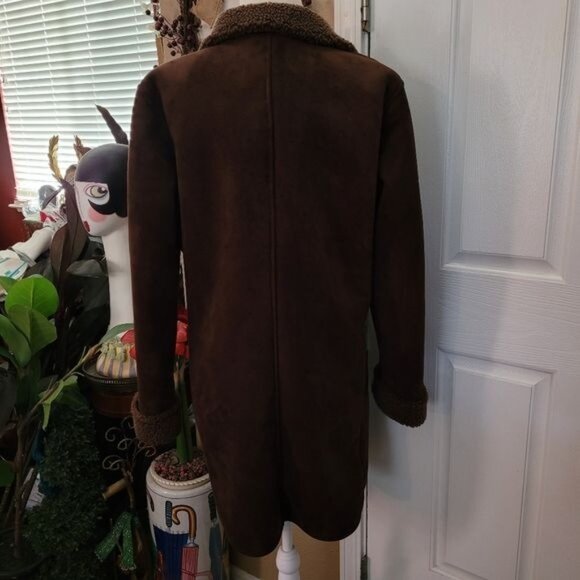 Women's Lands End Barn jacket coat faux suede brown equestrian medium - Picture 4 of 8